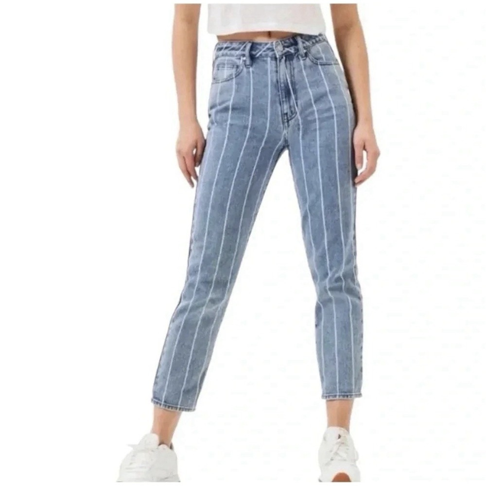 PacSun Women's 26 Mom Jean Blue Pinstripe High Rise Tapered Denim
